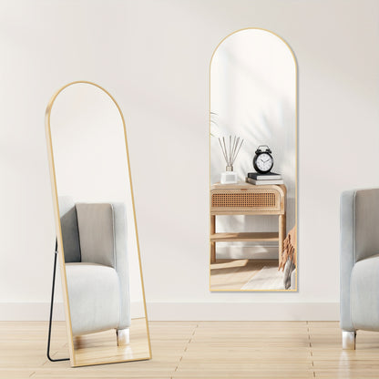 Arched Full Body Mirror with Stand 59"x16" Floor Mirror for Bedroom, Living Room & Office – Moisture & Shatter Resistant Nano Glass, Vertical Leaning Wall Mirror in Black or Gold