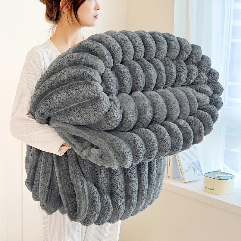 Soft Flannel Throw Blanket Rabbit Fur Texture Jacquard Geometric Pattern for Bed Couch Sofa - Cozy All Season Fleece Blanket for Nap Camping Office, Gift for Friends & Family (Ivory, Dark Gray, Pink, Linen)
