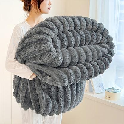 Soft Flannel Throw Blanket Rabbit Fur Texture Jacquard Geometric Pattern for Bed Couch Sofa - Cozy All Season Fleece Blanket for Nap Camping Office, Gift for Friends & Family (Ivory, Dark Gray, Pink, Linen)