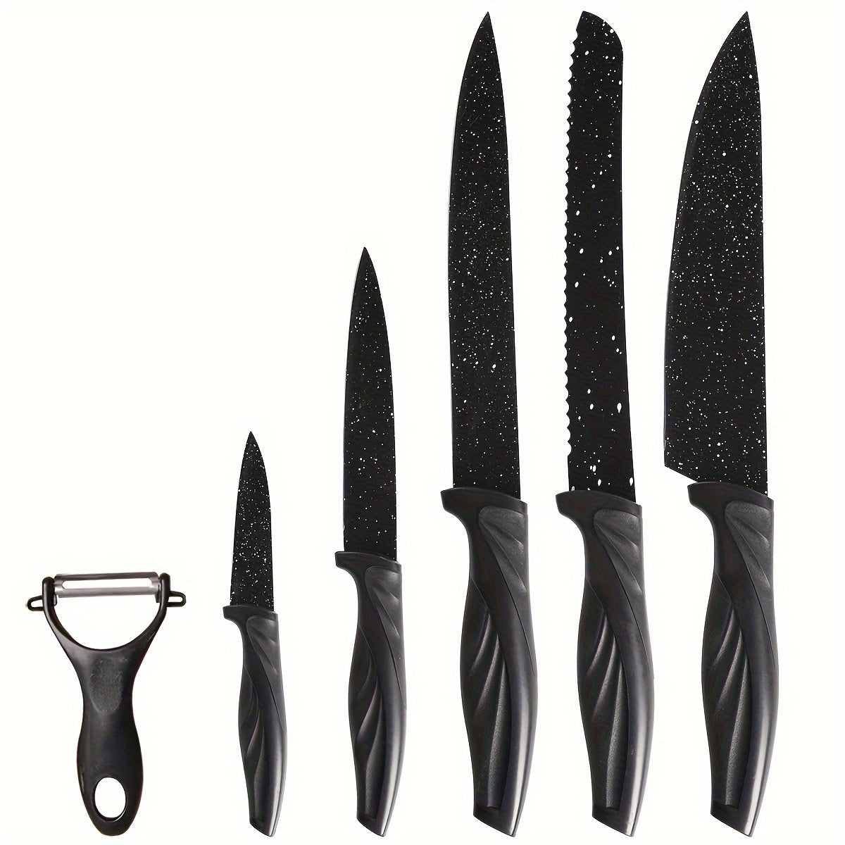 Kitchen Knife Set 6 Piece High Carbon Stainless Steel Sharp Chef Knife Bread Knife Scissors Sharpener Anti-Slip Handle Dishwasher Safe, Colorful Phoenix Pattern Knife Set Gift for Women