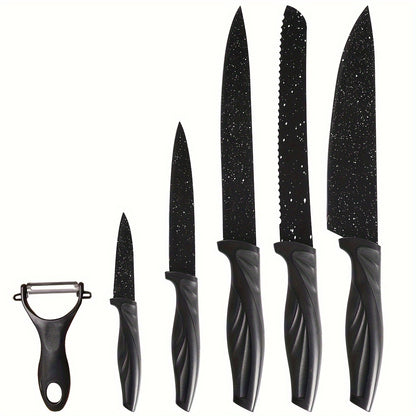 Kitchen Knife Set 6 Piece High Carbon Stainless Steel Sharp Chef Knife Bread Knife Scissors Sharpener Anti-Slip Handle Dishwasher Safe, Colorful Phoenix Pattern Knife Set Gift for Women