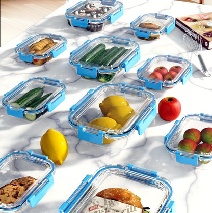 Glass Food Storage Containers 20-Piece Set 10 Containers + 10 Airtight Lids Stackable Meal Prep Containers, Oven Microwave Refrigerator & Dishwasher Safe – Space-Saving Kitchen Organization