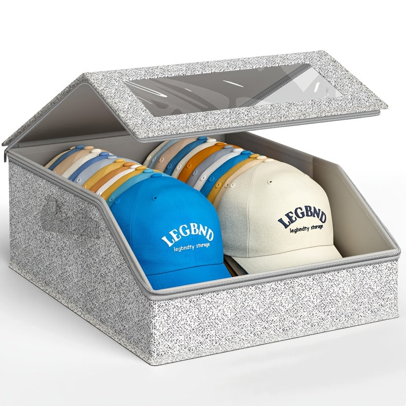 Stackable Baseball Cap Storage Box Organizer, Holds 24 Caps Per Box, Dustproof Cardboard Hat Box with Lid, Space-Saving Hat Organizer for Closet, Stores Hats, Socks, Underwear & Toys, Men & Women, Gray