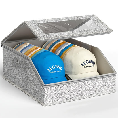 Stackable Baseball Cap Storage Box Organizer, Holds 24 Caps Per Box, Dustproof Cardboard Hat Box with Lid, Space-Saving Hat Organizer for Closet, Stores Hats, Socks, Underwear & Toys, Men & Women, Gray
