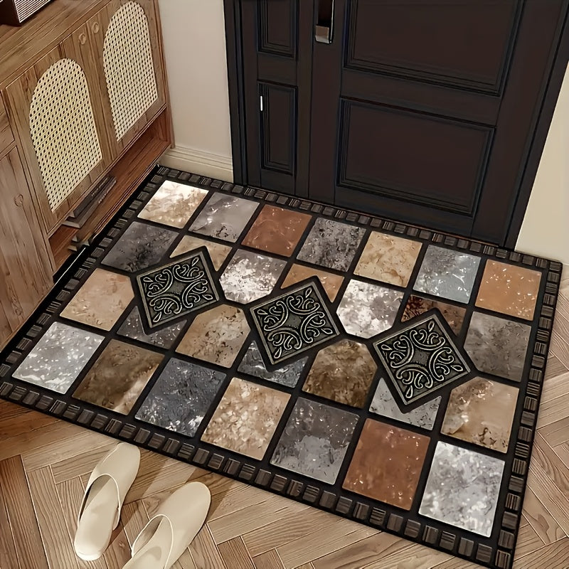 Crystal Velvet Kitchen Mat Non-Slip – Luxury Marble Pattern Machine Washable Polyester Rug for Kitchen Bathroom Bedroom Corridor, White Beige Brown, Multiple Sizes