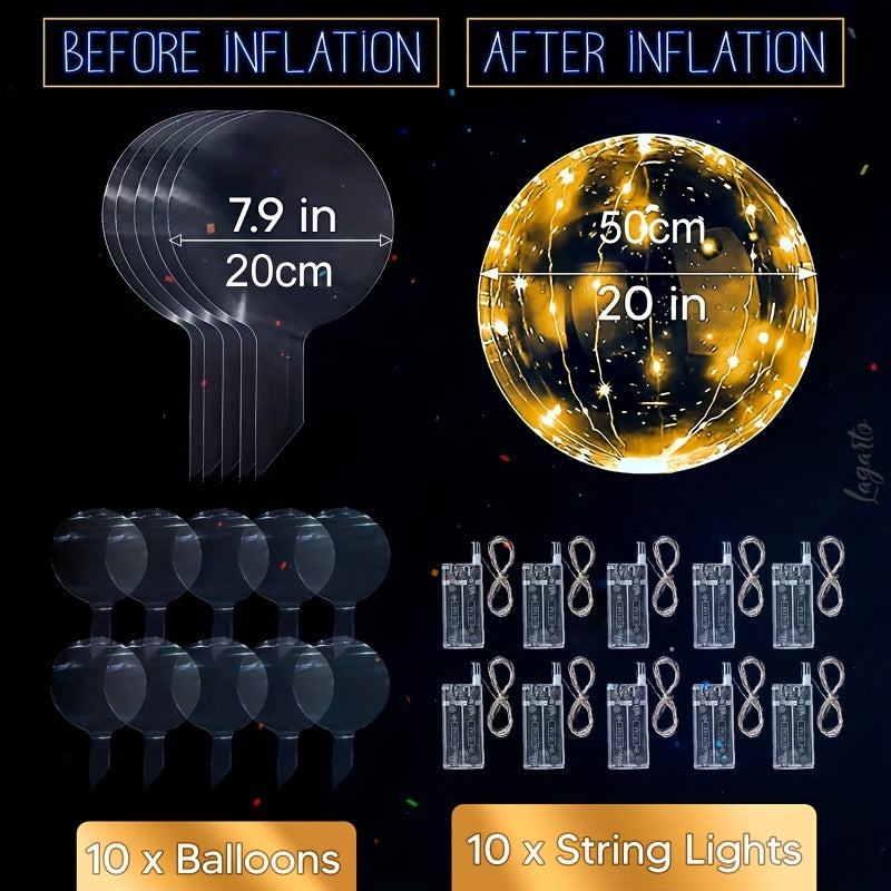 String Lights and Balloons Party Decoration Set 20 Pack – 10x 3-Meter LED String Lights & 10x 20-Inch Balloons for Wedding, Birthday, Graduation, Christmas, Halloween, Indoor Outdoor Decor