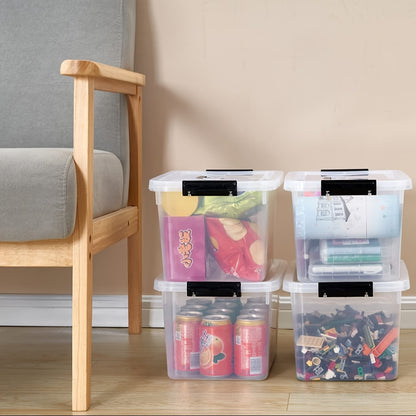 Stackable Clear Storage Bins with Lids & Latch – 6-Pack 5.5L Plastic Containers with Handle for Pantry, Closet, Garage & Home Organization, BPA-Free Transparent Organizer Boxes