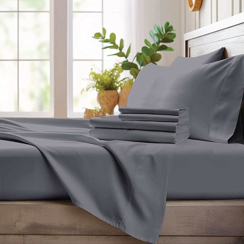 Bamboo Cooling Sheet Set 4-Piece – Cooling Bamboo Fiber Fitted Sheet, Flat Sheet & 2 Pillowcases for Hot Sleepers, Extra Deep Pocket, Twin Full Queen King, 17 Colors