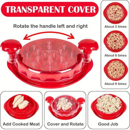 Chicken Shredder Tool Twist – Large Visible Meat Shredder with Transparent Lid, Anti-Slip Base & Cleaning Brush, Effortless Chicken Breast Chopper for Pork, Beef & Vegetables