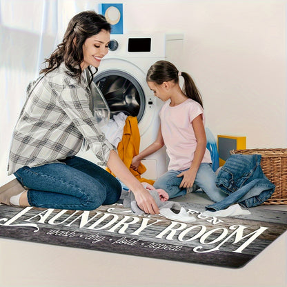 Non-Slip Laundry Room Mat Heavy Duty Washable Runner Rug with Rubber Backing Wood Grain Design for Laundry Room Kitchen Bathroom – Dark Brown Gray Rustic Style Durable Floor Carpet