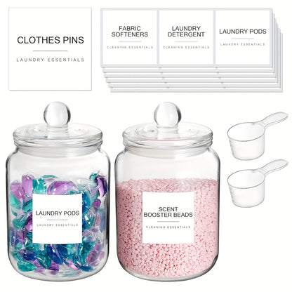 Glass Jars with Airtight Lids Labels and Spoons, Half Gallon Wide Mouth Storage Canisters for Laundry Detergent Pods Scent Booster Beads Sugar Bath Salts, 1 2 3 4 Pack Options