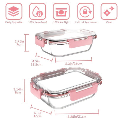 Glass Food Storage Containers 20-Piece Set 10 Containers + 10 Airtight Lids Stackable Meal Prep Containers, Oven Microwave Refrigerator & Dishwasher Safe – Space-Saving Kitchen Organization