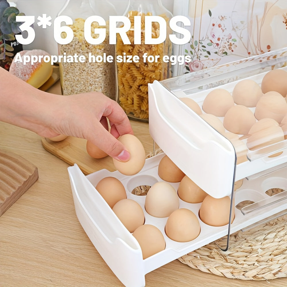 Egg Holder for Fridge 2-Tier Stackable – Clear Plastic Egg Storage Container Organizer, Holds 36 Eggs, with Handles, 12x6.9x6 Inch, Kitchen Refrigerator Egg Tray Bin