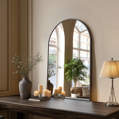 Gold Black Arch Mirror Wall Mounted Metal Frame Arched Wall Mirror Multiple Sizes for Bathroom Bedroom Entryway Living Room Vanity