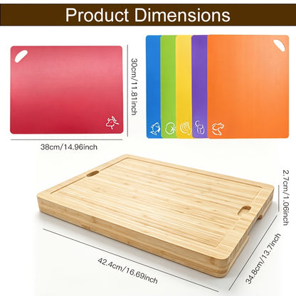Bamboo Cutting Board Set for Kitchen, 7-Piece Chopping Board with Juice Groove for Meat Cheese Bread Vegetables Fruits, Cheese Platter Charcuterie Board, Housewarming Gift for Home Dormitory