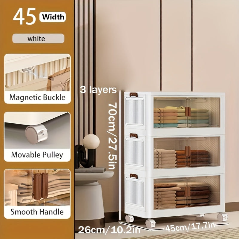 Stackable Storage Locker with Doors and Wheels - Collapsible Plastic Cabinet 1-5 Layers Large Capacity Home Organization for Bedroom Living Room Kitchen