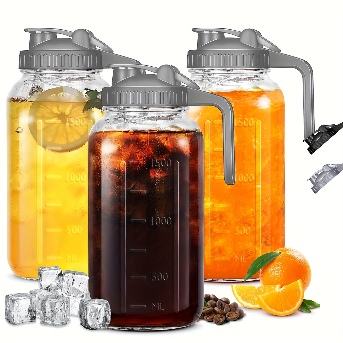 Glass Water Pitcher 64oz with Leak-Proof Lid - Thickened Lead-Free Glass Cold Brew Coffee Bottle, Refrigerator Storage Jug for Water, Juice, Iced Tea & Breast Milk