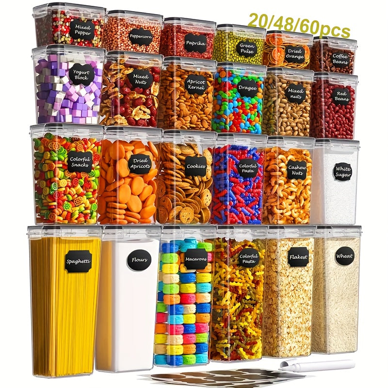 Airtight Food Storage Containers Set with Flip-Top Lids, Labels & Marker – BPA-Free Plastic Kitchen Pantry Organizer for Meal Prep, Travel & Outdoor Picnics (6 to 42 Jars + Lids)