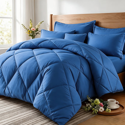 Thin Quilt Bedding Set with Pillowcases Lightweight Breathable Summer Comforter Solid Color Bed Quilt Twin Full Queen King Size Soft Fiber Filled Blanket for Bedroom