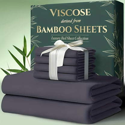 Bamboo Cooling Bed Sheet Set 6-Piece – Ultra-Soft Deep Pocket Fitted Sheet for Hot Sleepers Double-Stitched Machine Washable Twin Full Queen King in 7 Colors
