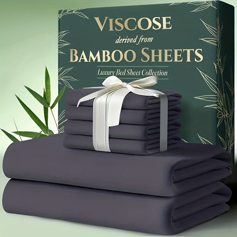 Bamboo Cooling Bed Sheet Set 6-Piece – Ultra-Soft Deep Pocket Fitted Sheet for Hot Sleepers Double-Stitched Machine Washable Twin Full Queen King in 7 Colors