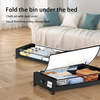 XXL Under Bed Storage Containers with Wheels & Clear Lids – 2-Pack 17.17 Gal Rolling Underbed Drawers for Shoes, Clothes, Comforters & Bedding, Space-Saving Pull-Out Bins for Dorm & Bedroom, Black & Grey