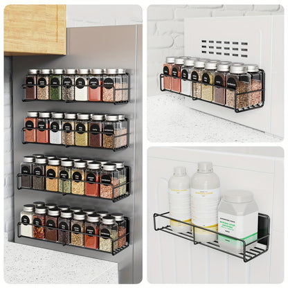 Magnetic Spice Shelf 4-Pack No-Drill Refrigerator Kitchen Storage Rack – Adjustable Strong Magnetic Wall Mounted Shelf for Spices, Coffee Bar, Washing Machine, Kitchen Organizer Accessories