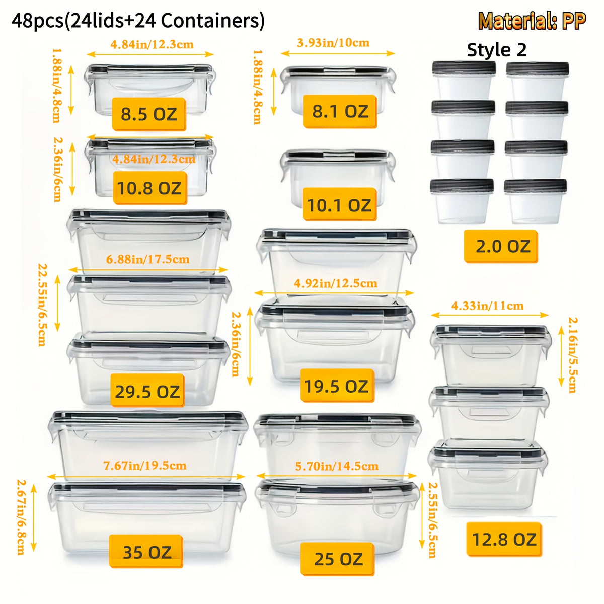 Airtight Food Storage Containers 48pcs Set – 24 Round Containers with Buckle Lids, Stackable Meal Prep Lunch Boxes with Marker & Labels, Large Capacity Plastic Food Containers for Kitchen Pantry Picnic Party