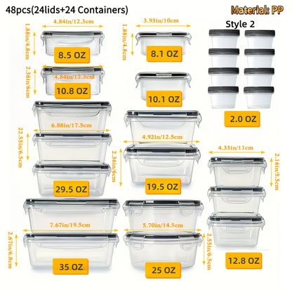 Airtight Food Storage Containers 48pcs Set – 24 Round Containers with Buckle Lids, Stackable Meal Prep Lunch Boxes with Marker & Labels, Large Capacity Plastic Food Containers for Kitchen Pantry Picnic Party