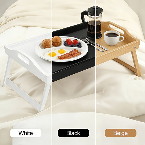Foldable Bed Tray Table with Handles – Bamboo Breakfast Tray for Eating, Working & Snacking in Bed or Sofa, Sturdy Folding Legs, White Black Natural Bamboo, 1 or 2 Pack