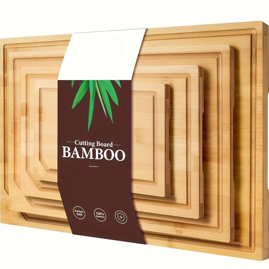 Bamboo Cutting Board Set 4-Pack – Oversized Bamboo Chopping Boards with Juice Groove for Meat Vegetables & Fruit Durable Kitchen Chopping Board Set Gift for Mom Dad Family