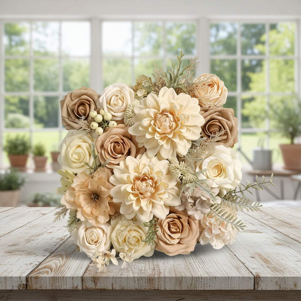 Artificial Flowers Box Set, Fake Roses & Mixed Faux Florals for DIY Wedding Bouquet, Table Centerpiece, Christmas Wreath & Home Decoration, Reusable Silk Flowers for Valentine's Day, Party, Bridal Shower, Naked Color