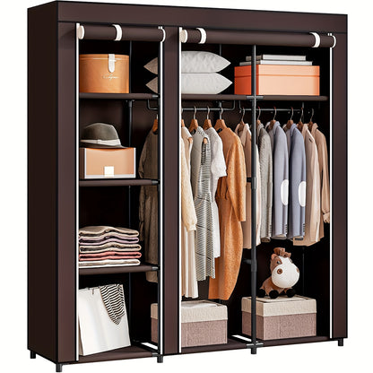 Portable Wardrobe Closet Organizer 51 Inch – Metal Hanging Rack with Non-Woven Fabric Cover, Freestanding Clothes Storage for Bedroom Apartment Dorm