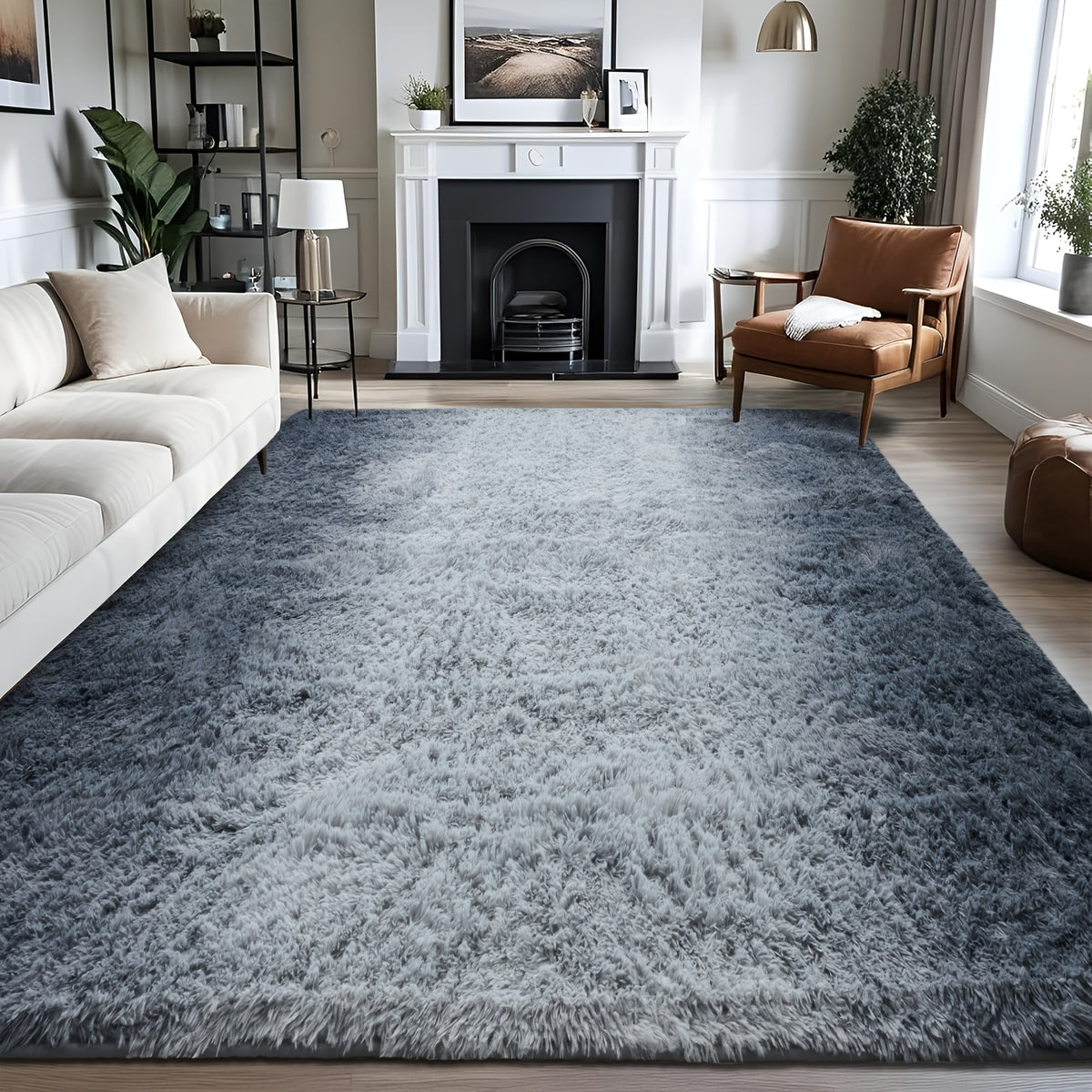 Fluffy Area Rug Non-Slip Soft Plush Carpet for Living Room Bedroom Kitchen Bathroom – Modern Home Decor Floor Mat Easy to Clean – Multiple Sizes & Colors Coffee Gray Black