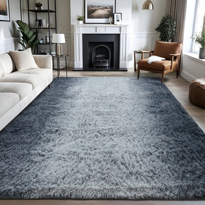 Fluffy Area Rug Non-Slip Soft Plush Carpet for Living Room Bedroom Kitchen Bathroom – Modern Home Decor Floor Mat Easy to Clean – Multiple Sizes & Colors Coffee Gray Black