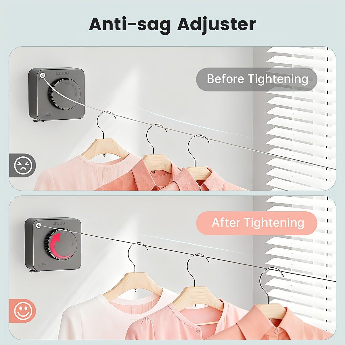 Retractable Clothesline Wall Mounted Heavy Duty – 15.1 Ft Stainless Steel Non-Sagging Clothes Drying Line for Indoor Outdoor Laundry, 1 or 2 Pack, Gray & White