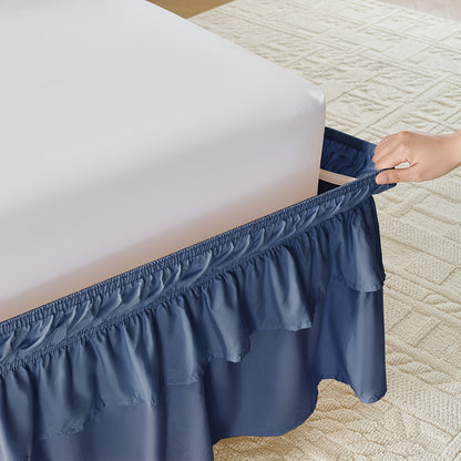 Ruffle Bed Skirt 16 Inch Drop Elastic Wrap Around – Twin Full Queen King/CK, 10 Colors, Easy No-Lift Install, Machine Washable Dust Ruffle