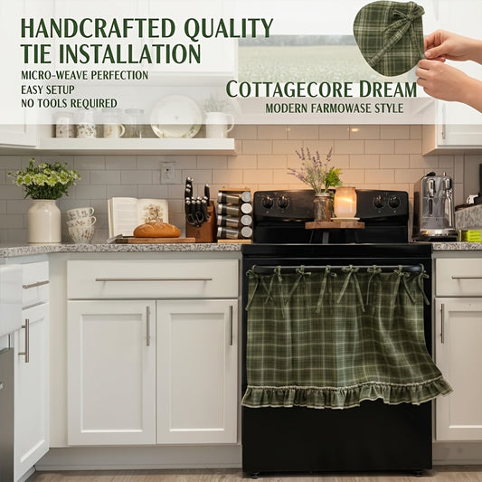 Farmhouse Oven Curtain Appliance Dust Cover with Ruffled Edge Tie Straps, Handmade Rustic Kitchen Decor Cover for Oven Dishwasher Washing Machine, Vintage Home Decor Kitchen Apron Cover