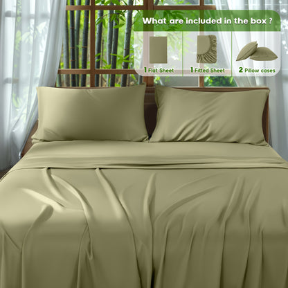 Cooling Bamboo Sheet Set 4 Piece – Soft Hotel Quality Bedding with Fitted Sheet, Flat Sheet & 2 Pillowcases, 16" Deep Pocket, Wrinkle & Shrink Resistant, All Season, Luxury Gift Box, Full Queen King