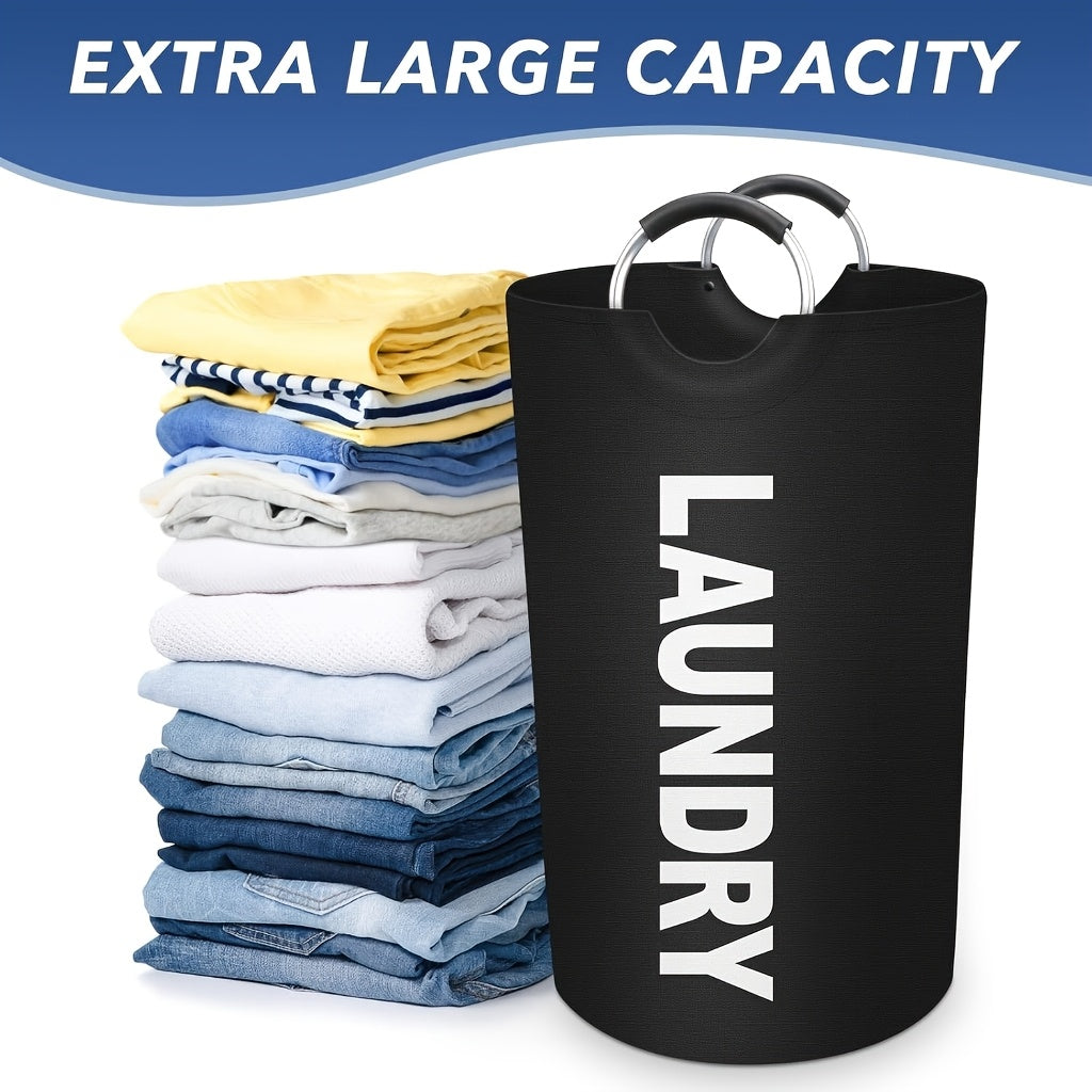 Large Foldable Laundry Basket Waterproof with Padded Handles – Freestanding Dirty Clothes Hamper for Bathroom Bedroom Home, 1pc or 2pcs Multi-Color Options