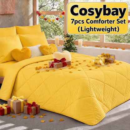 Pinch Pleated Comforter Set Queen King Full – 7 Piece Bed in a Bag with Sheets Pillowcases Pillow Shams, Hypoallergenic Down Alternative Microfiber Bedding 33 Colors All Season