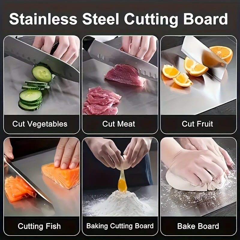 Titanium Cutting Board Set of 3 - Heavy-Duty Rust-Resistant BPA-Free Kitchen Prep Boards with Hook Handles & Rounded Edges, Space-Saving Design for Meat, Vegetables & Fruits, Home & BBQ