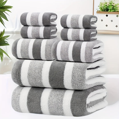 Bath Towel Set 8-Piece Ultra-Soft Absorbent Two-Tone Striped Towels - 2 Bath Towels, 2 Face Towels, 4 Hand Towels - Lint-Free Quick-Dry Bathroom Towels for Home, Hotel, Spa, Red & Gray Options