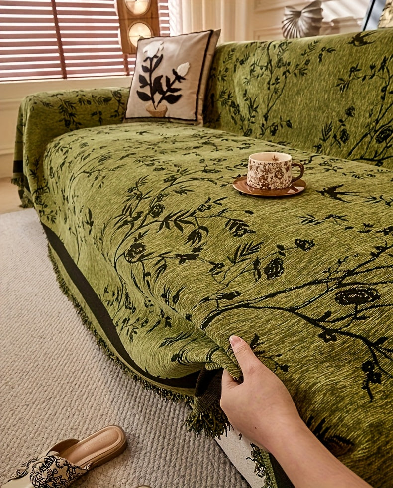Chenille Tassel Sofa Throw Blanket for Couch – Thickened Non-Slip Machine Washable All-Season Sofa Cover for Living Room & Office, Multiple Sizes