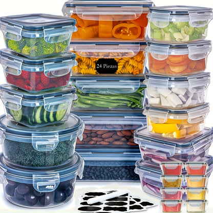 Food Storage Container Set 48 Piece Stackable Leak Proof with Lids 8 Sizes 24 Containers 24 Lids BPA Free Plastic – Airtight Kitchen Pantry Organizer Meal Prep Containers with Labels Black Blue