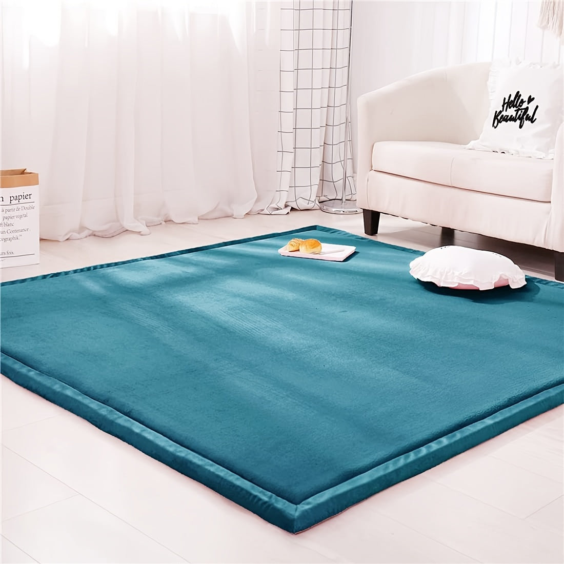 Japanese Tatami Area Rug Coral Velvet, 1.18 Inch Thick Foam Padded Play Mat for Kids Baby Crawling, Soft Floor Rug for Playroom Nursery Living Room Yoga, Multiple Sizes & Colors Available