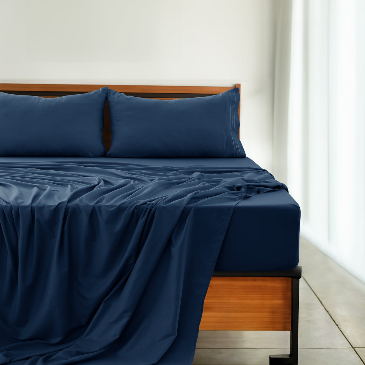 Soft Microfiber Bed Sheet Set 4-Piece 1800 Series 16 Inch Deep Pocket Hotel Luxury Cooling Sheets with Embroidered Pillowcases, Fade & Shrink Resistant, Twin to Cal King, 20 Colors