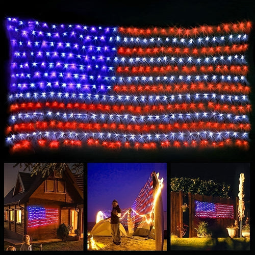 American Flag LED Net Light 420 LED String Lights 4th of July Decorations Independence Day Memorial Day Patriotic Outdoor Yard Garden Plug In 6.6x3.3FT