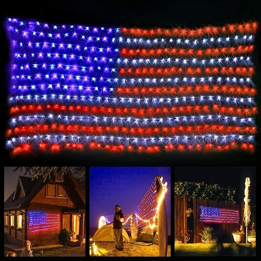 American Flag LED Net Light 420 LED String Lights 4th of July Decorations Independence Day Memorial Day Patriotic Outdoor Yard Garden Plug In 6.6x3.3FT