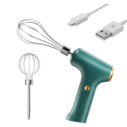 Cordless Electric Hand Mixer USB Rechargeable – 304 Stainless Steel Whisk with 3 Speed Settings & 2 Detachable Beaters for Kitchen Baking, Eggs, Cream & Dough
